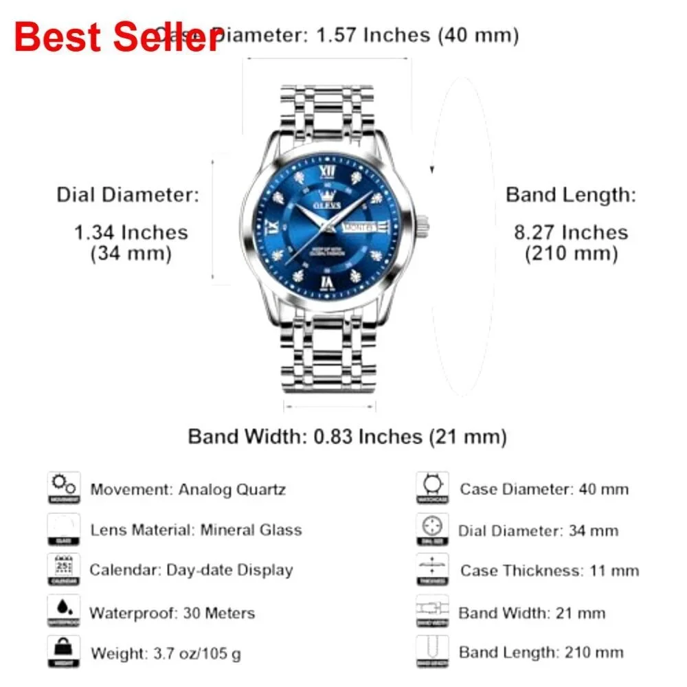 Stainless Steel Watch with Roman Numerals Diamond Accents Day Date
